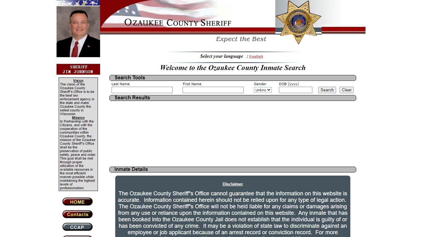 Welcome to the Ozaukee County Inmate Search