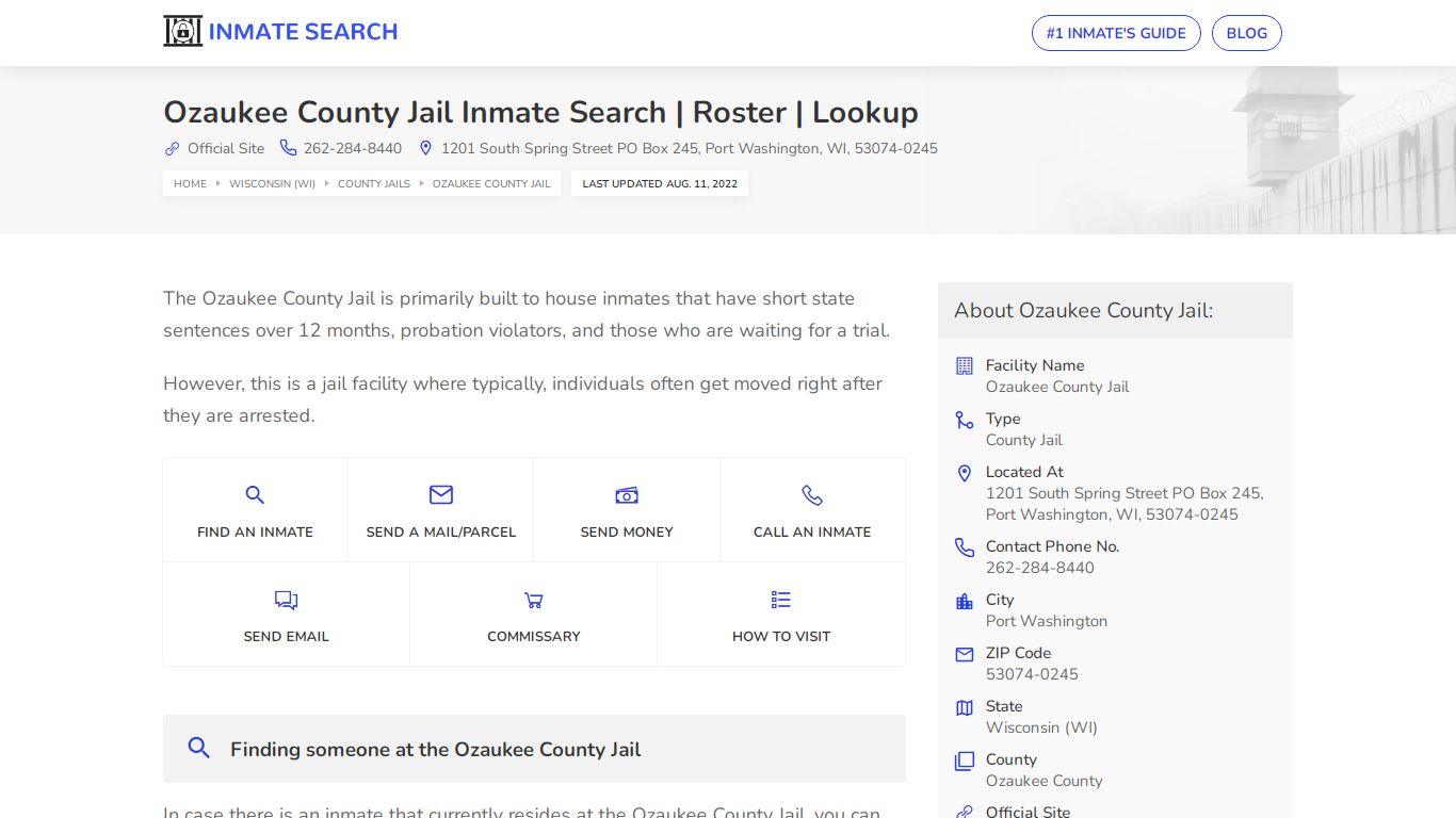 Ozaukee County Jail Inmate Search | Roster | Lookup