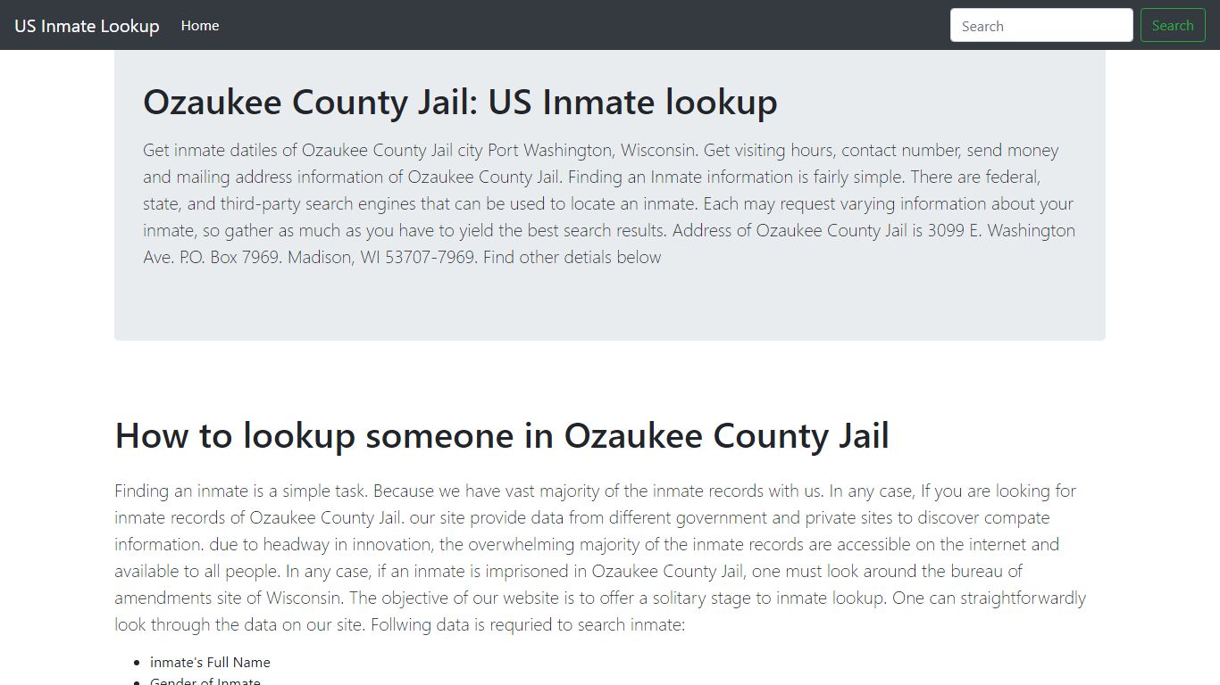 Ozaukee County Jail: US Inmate lookup